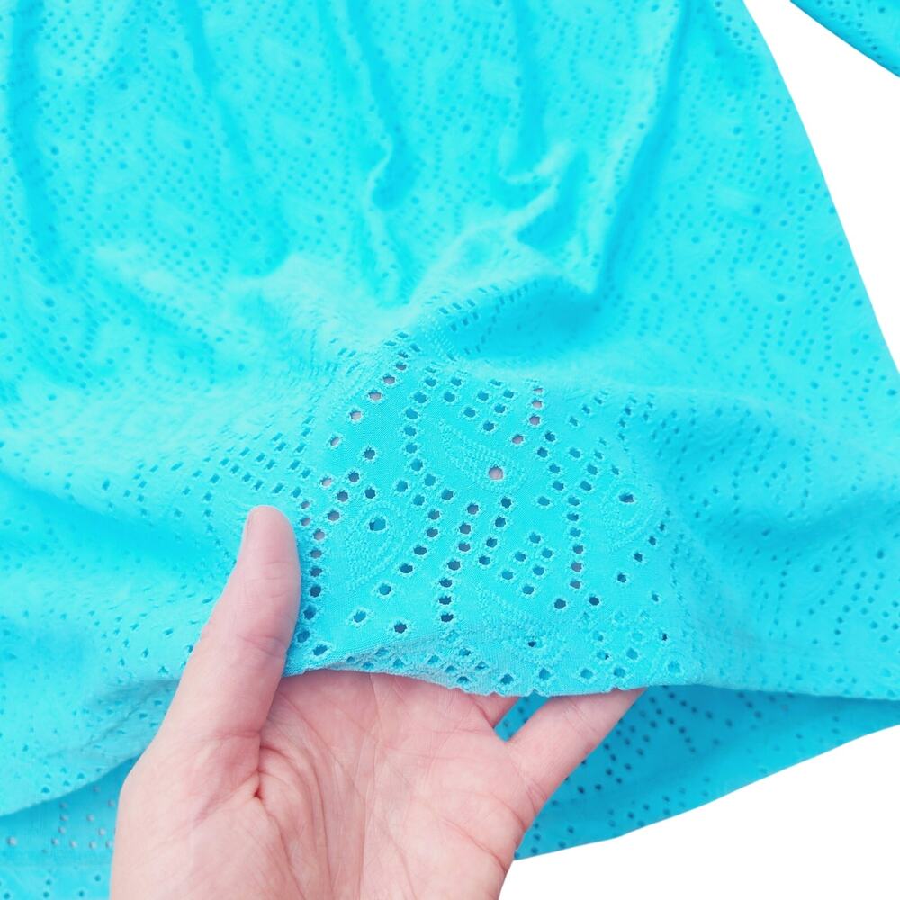 Michael Kors Women Turquoise Eyelet Jersey Relaxed Off-The-Shoulder Top Size XS - Picture 2 of 3